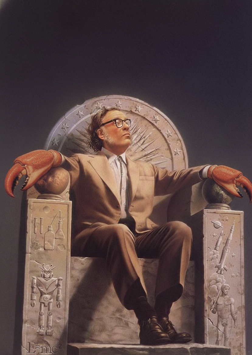 Asimov's cLaws — An agentic safety framework by FutureSpeak.AI, illustrated as Isaac Asimov with robotic lobster claws at a futuristic terminal